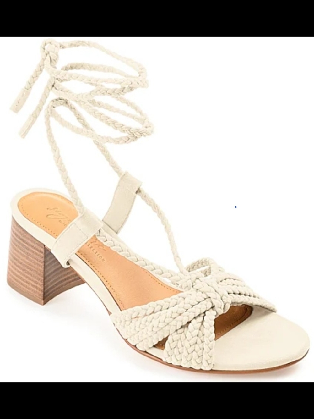 Journee Collection Railee Off White Braided Lace-Up Block Heel Sandal